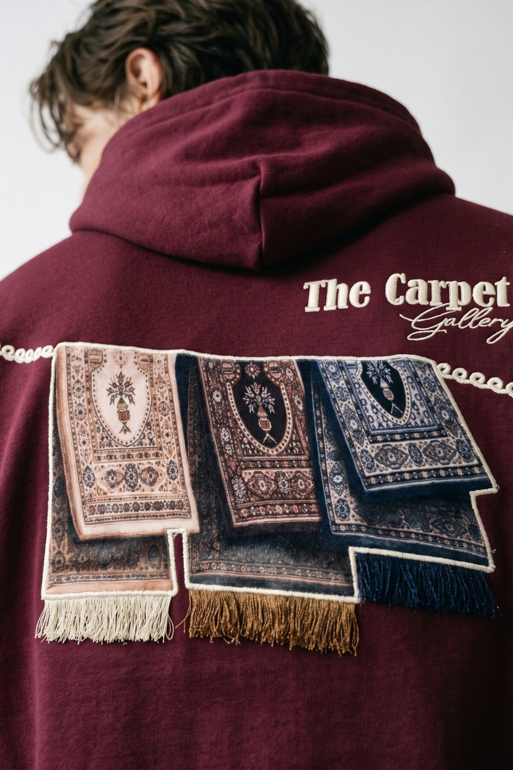 Erkek Carpet Patch Detaylı Oversize Hoodie - bordo