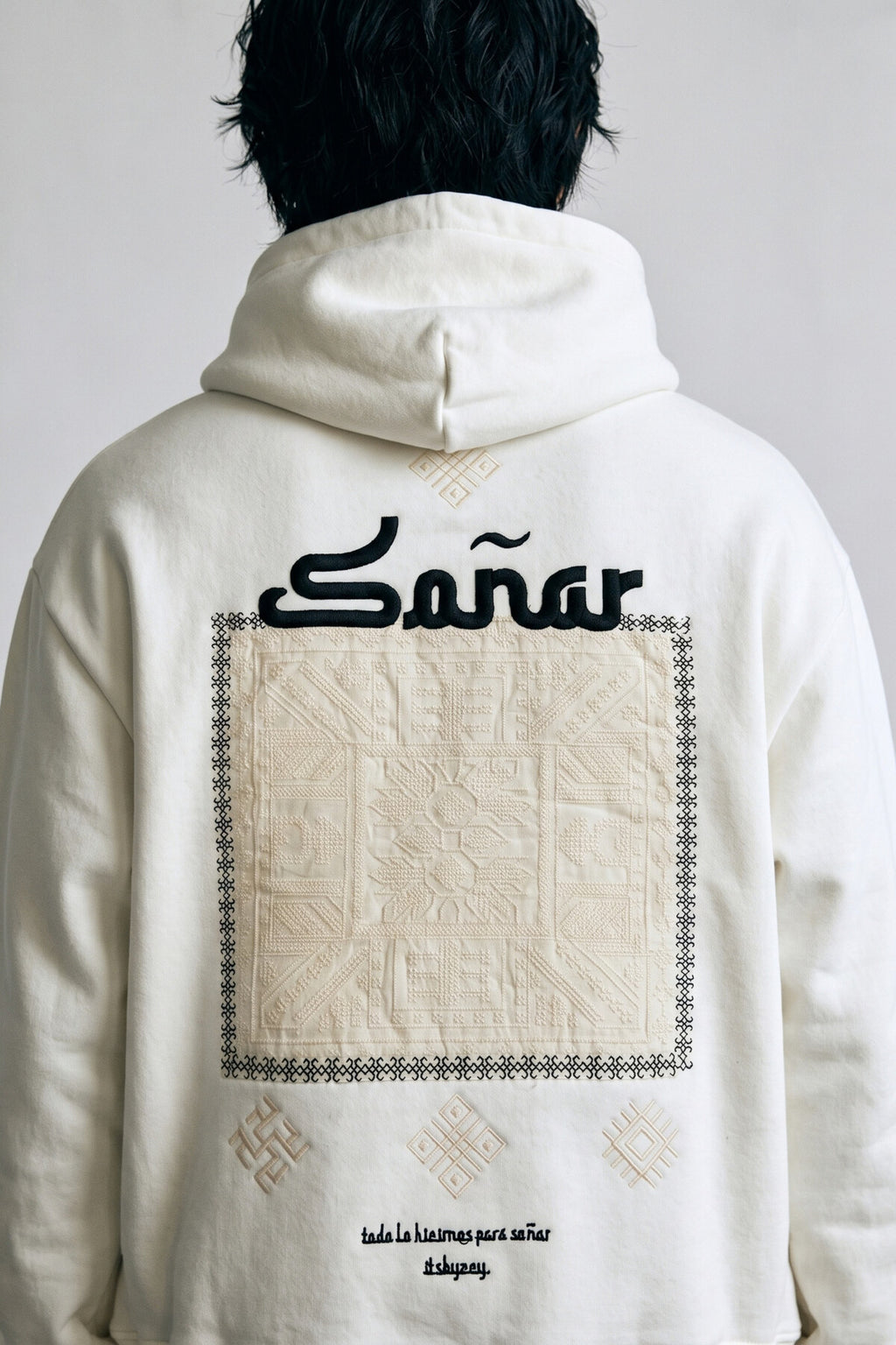 Erkek Sonar Nakışlı Oversize Sweatshirt - beyaz
