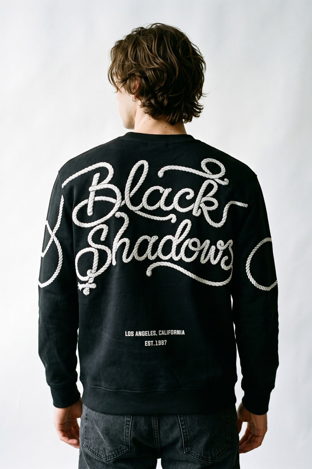 Erkek Kabartma Baskılı Sweatshirt - siyah