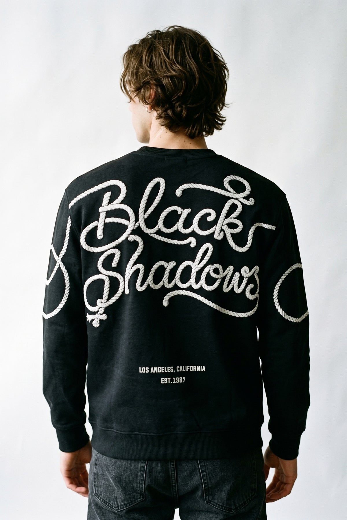 Erkek Kabartma Baskılı Sweatshirt - siyah