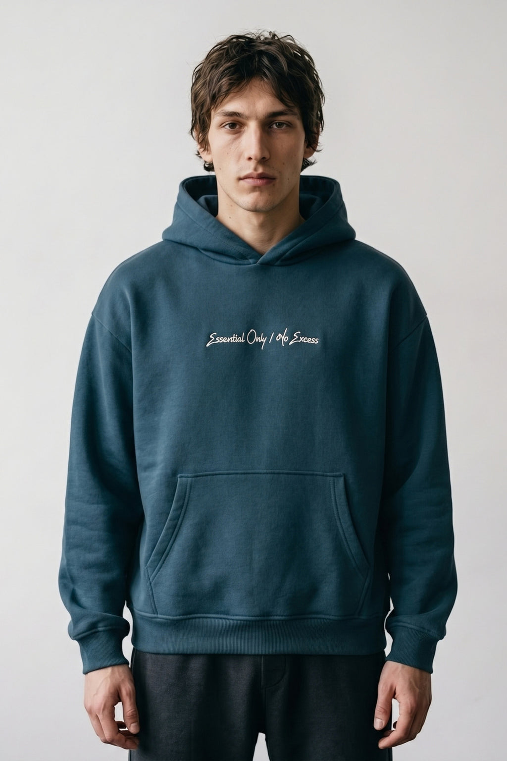 Erkek Essentials Nakışlı Oversize Sweatshirt - mavi