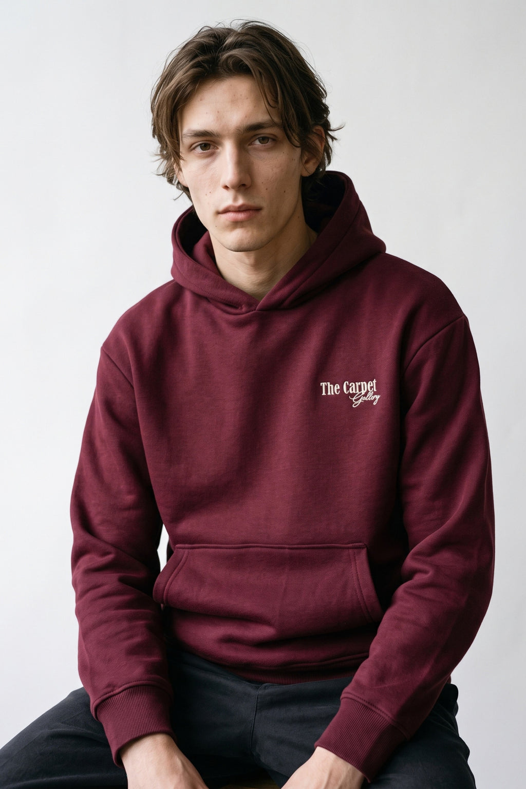 Erkek Carpet Patch Detaylı Oversize Hoodie - bordo
