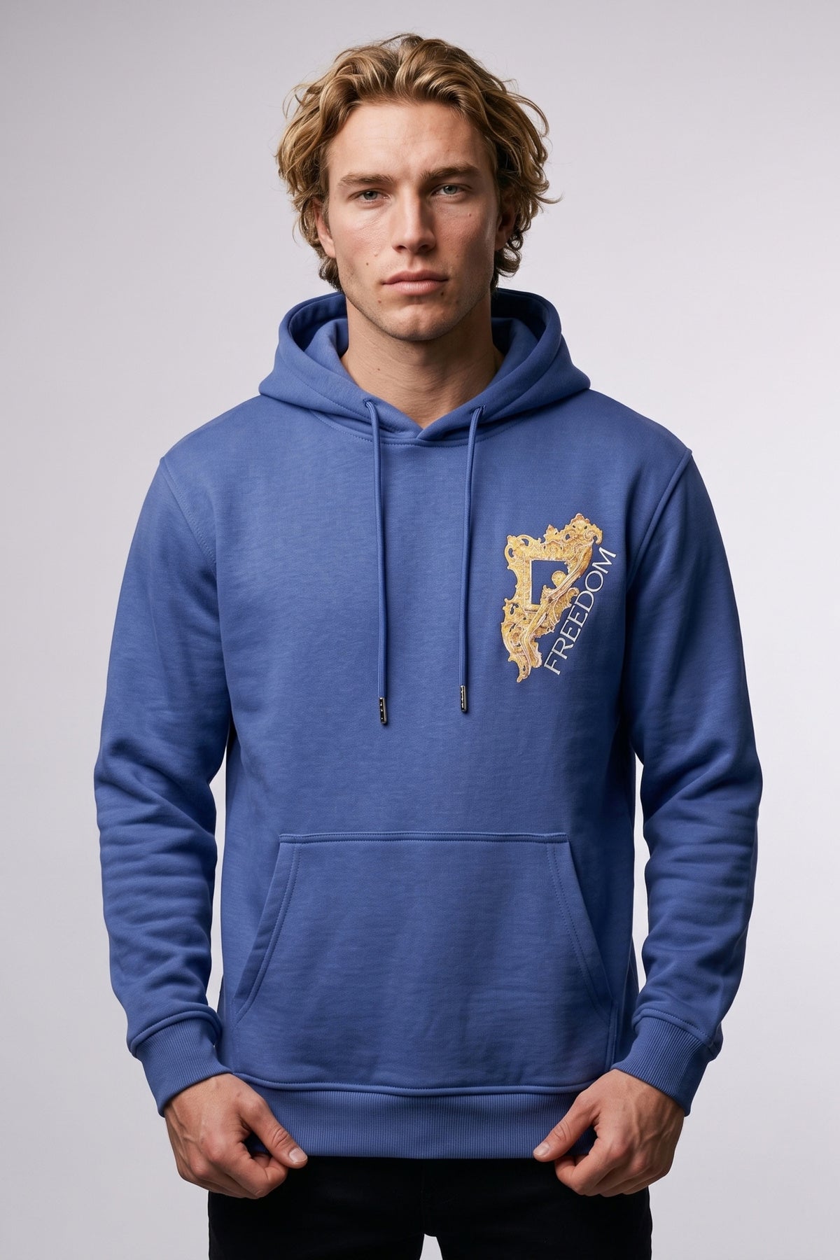 Atın Asaleti Erkek Nakış Kadife ve Kabartma Baskılı Şardonlu Kapüşonlu Sweatshirt - lacivert