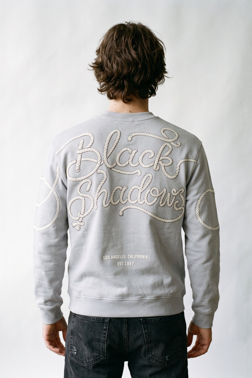 Erkek Kabartma Baskılı Sweatshirt - gri