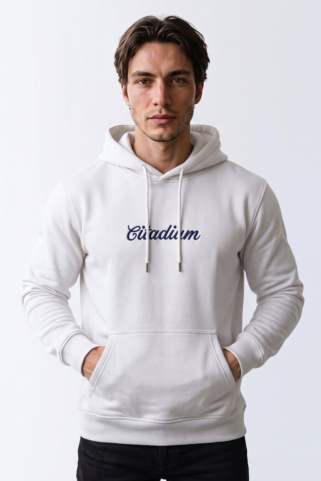 Patchwork Nakışlı Erkek Sweatshirt - beyaz