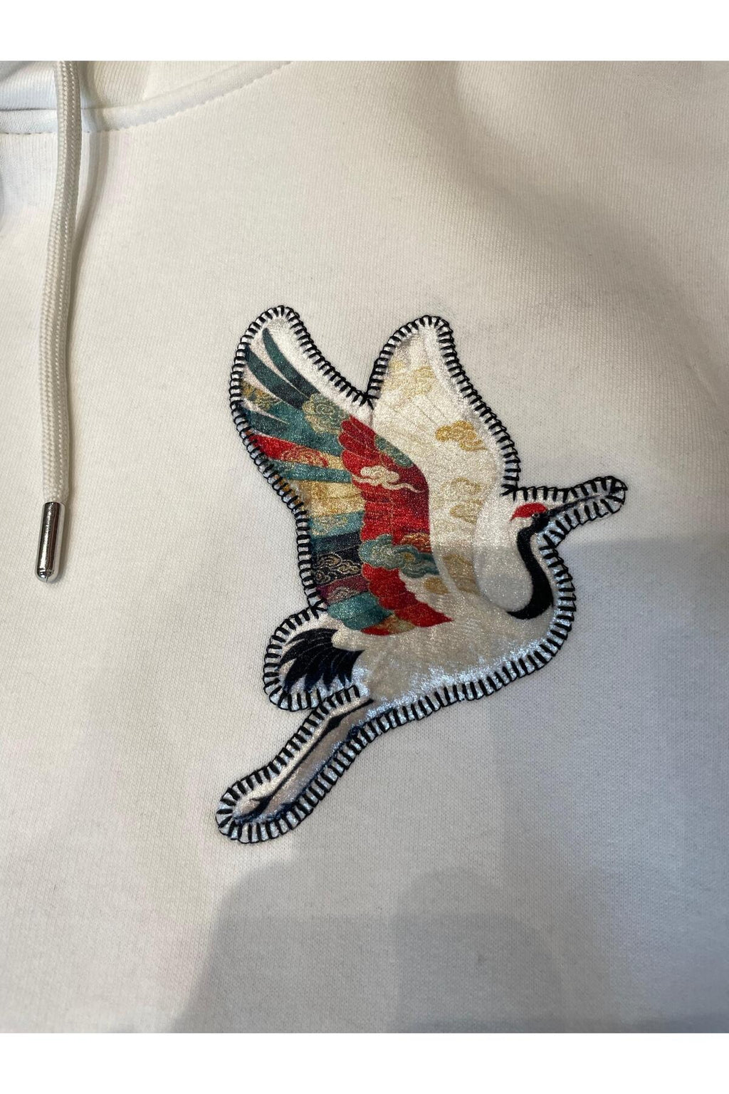Nakış ve Kadife Baskılı Erkek Sweatshirt - beyaz