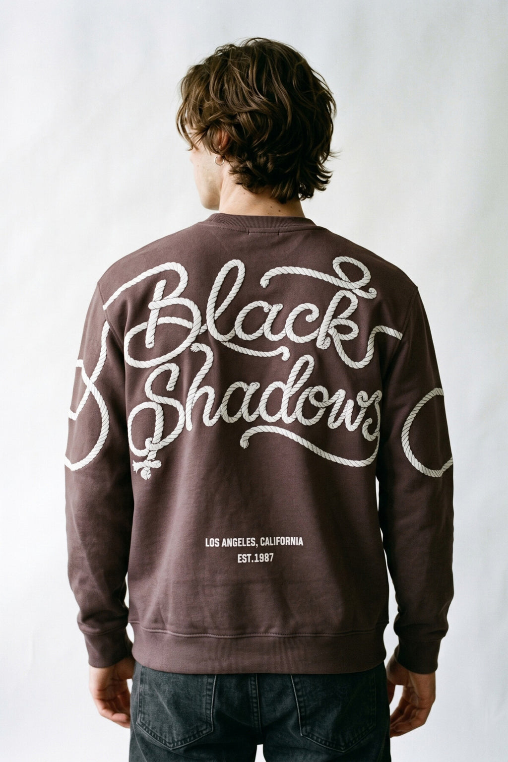 Erkek Kabartma Baskılı Sweatshirt - kahverengi