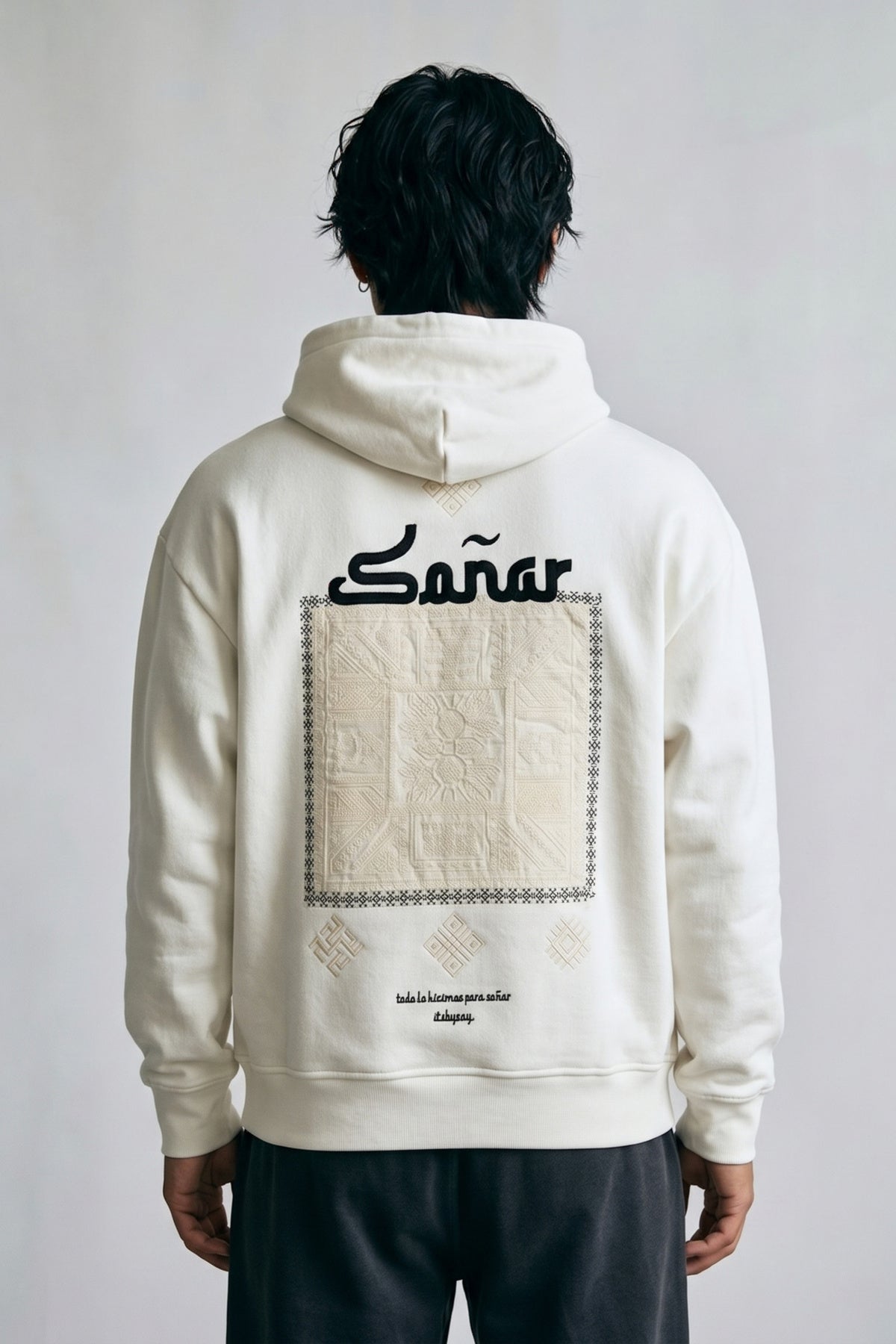 Erkek Sonar Nakışlı Oversize Sweatshirt - beyaz