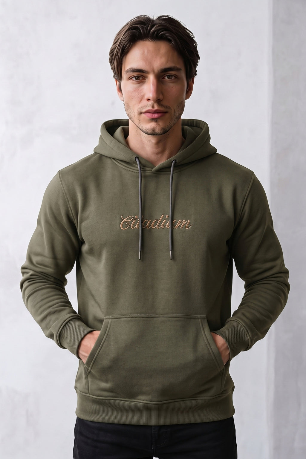 Patchwork Nakışlı Erkek Sweatshirt - haki