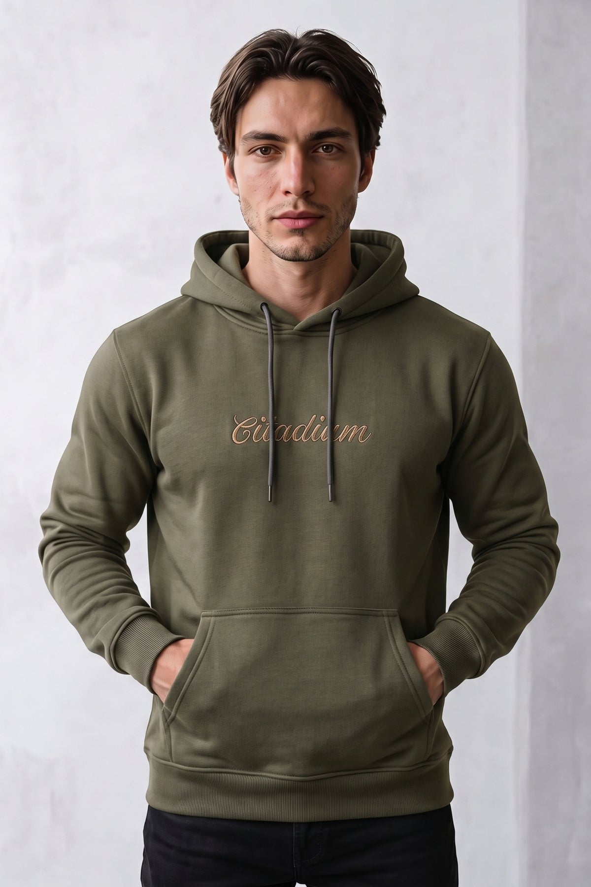 Patchwork Nakışlı Erkek Sweatshirt - haki