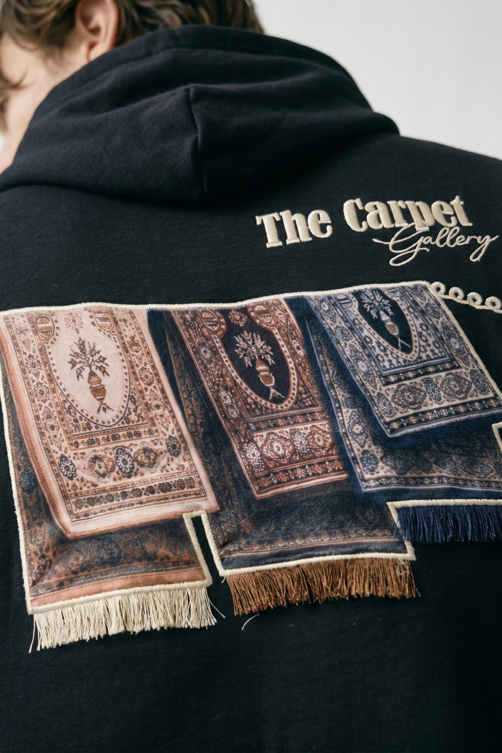 Erkek Carpet Patch Detaylı Oversize Hoodie - siyah