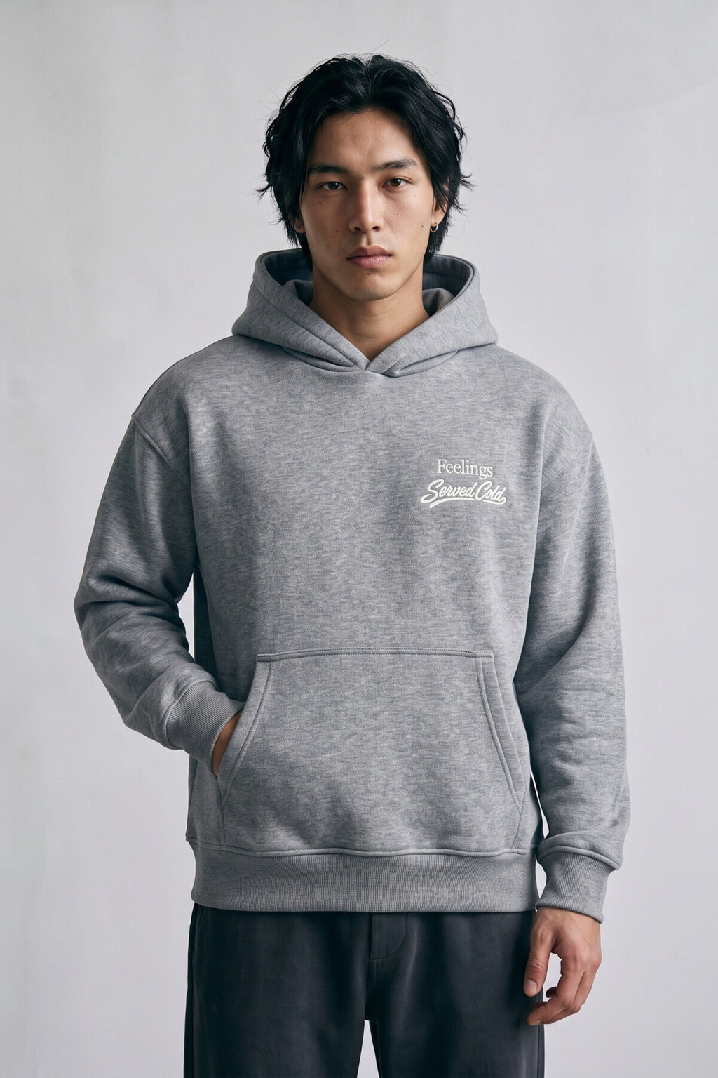 Erkek Feelings Baskılı ve Nakışlı Oversize Sweatshirt - gri