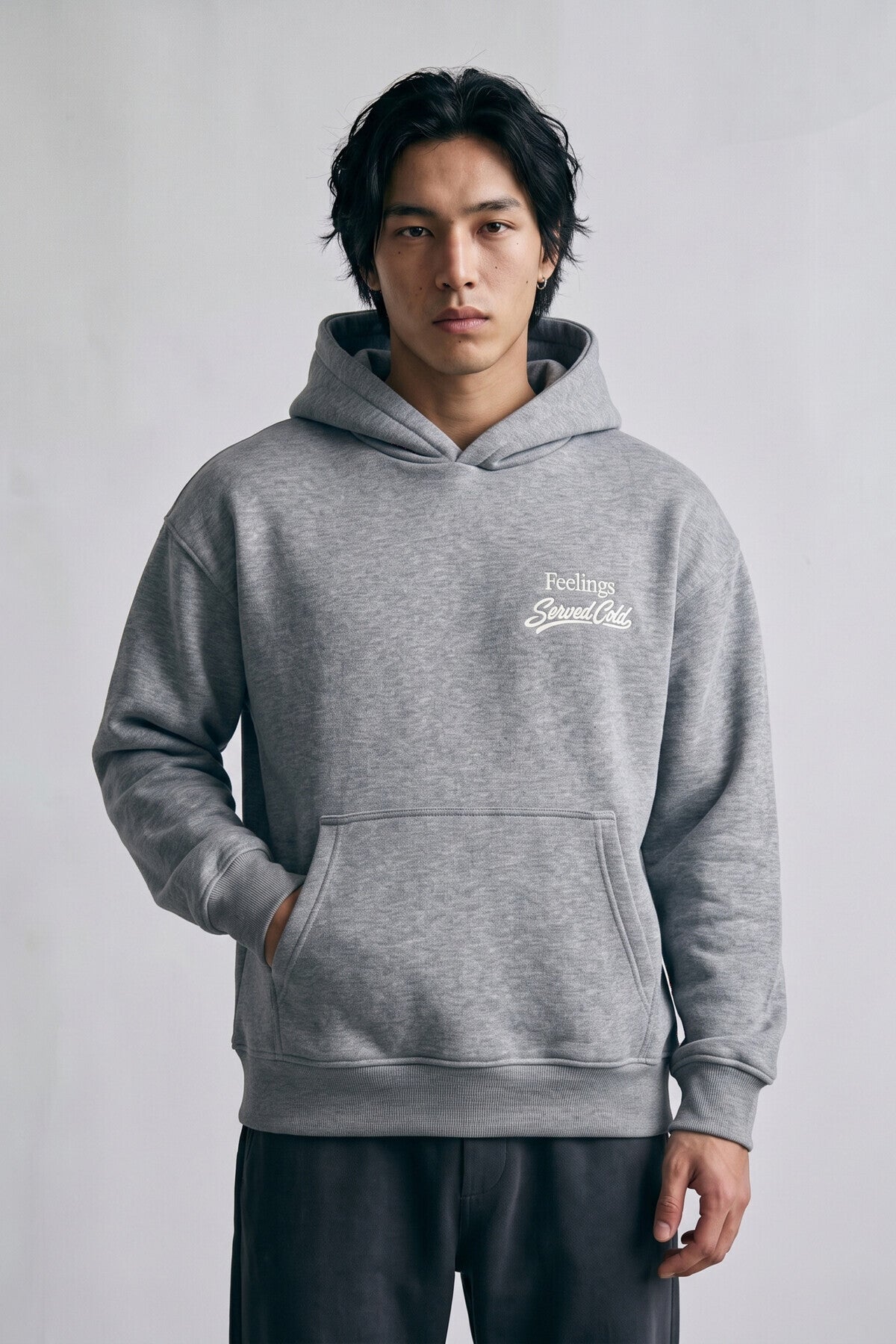 Erkek Feelings Baskılı ve Nakışlı Oversize Sweatshirt - gri