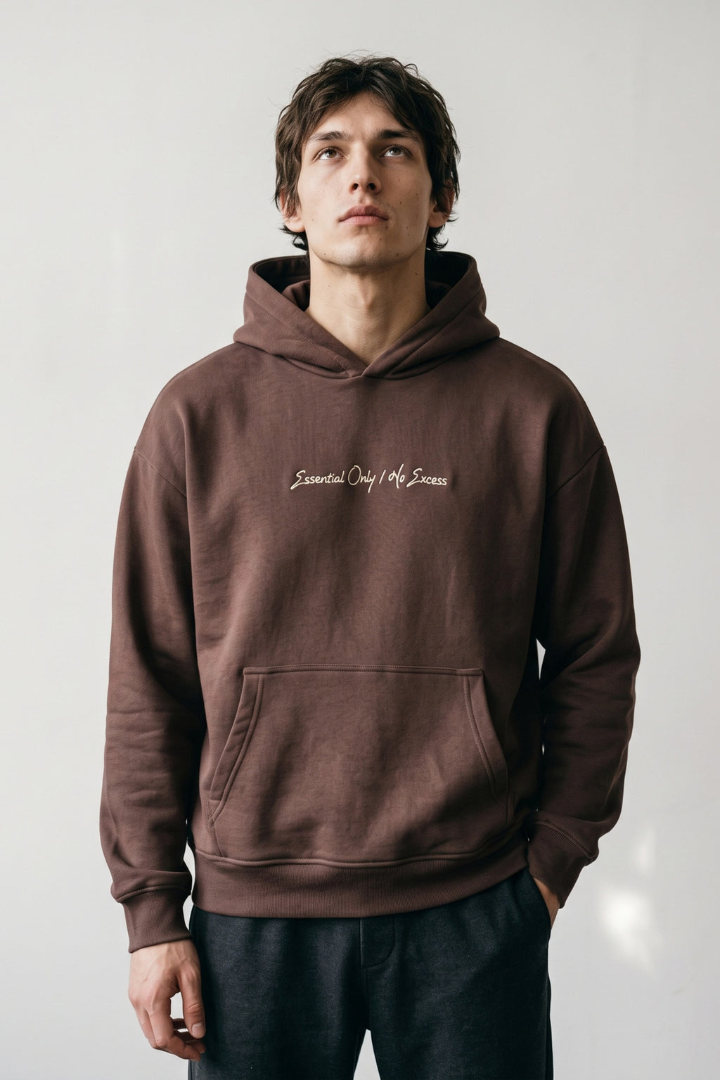 Erkek Essentials Nakışlı Oversize Sweatshirt - kahverengi