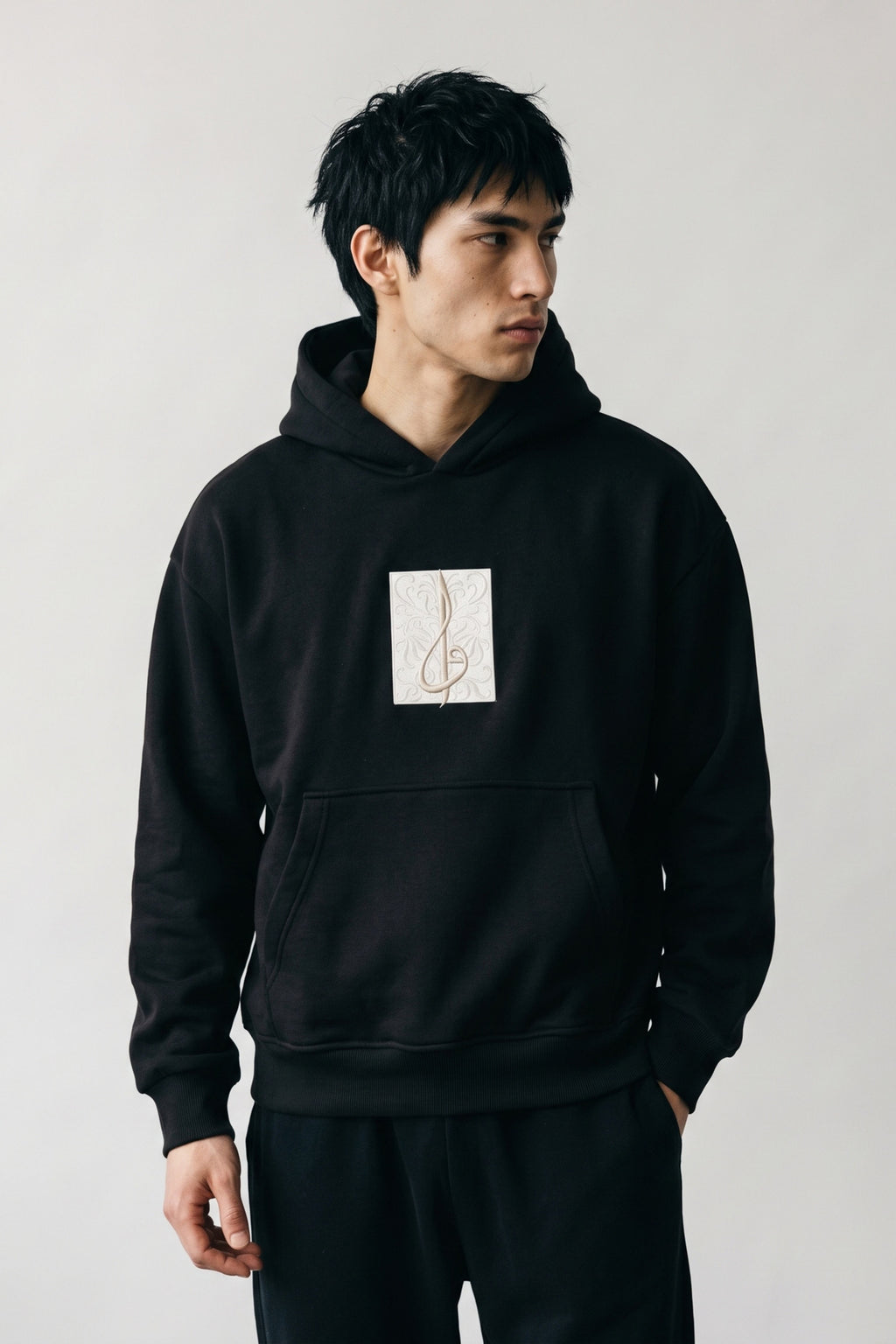 Erkek At Patch Detaylı Oversize Sweatshirt - siyah