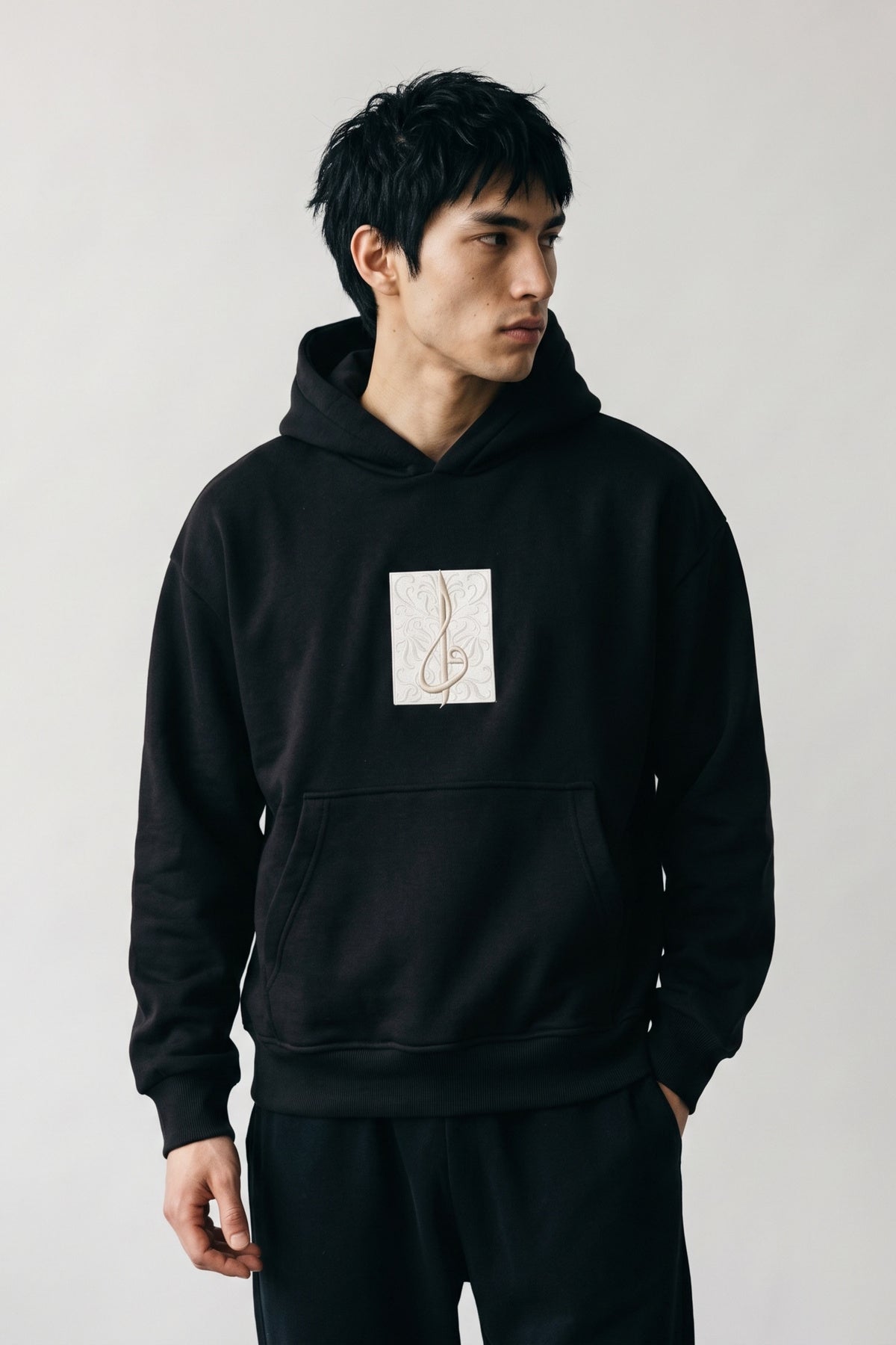 Erkek At Patch Detaylı Oversize Sweatshirt - siyah