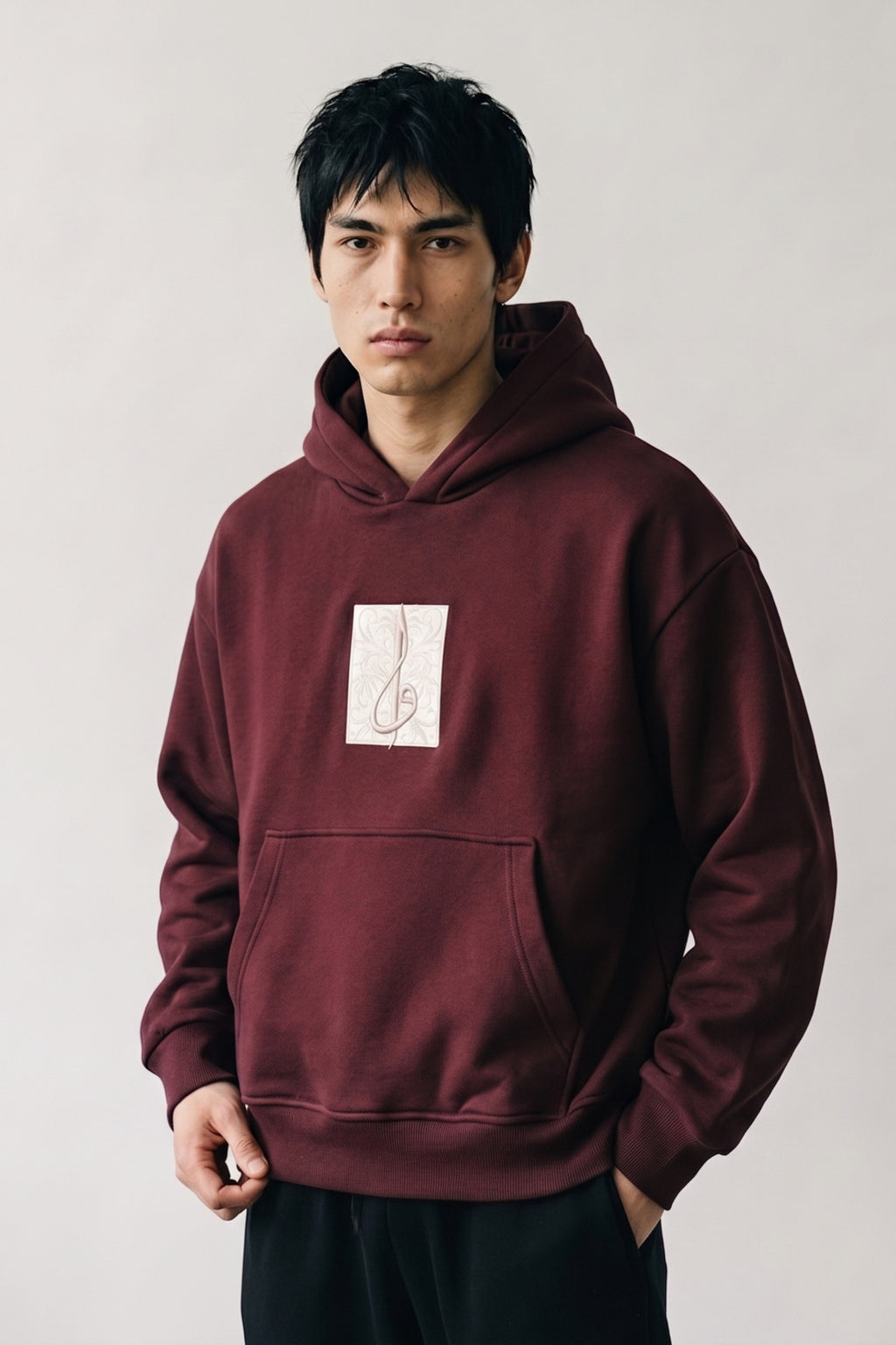 Erkek At Patch Detaylı Oversize Sweatshirt - bordo