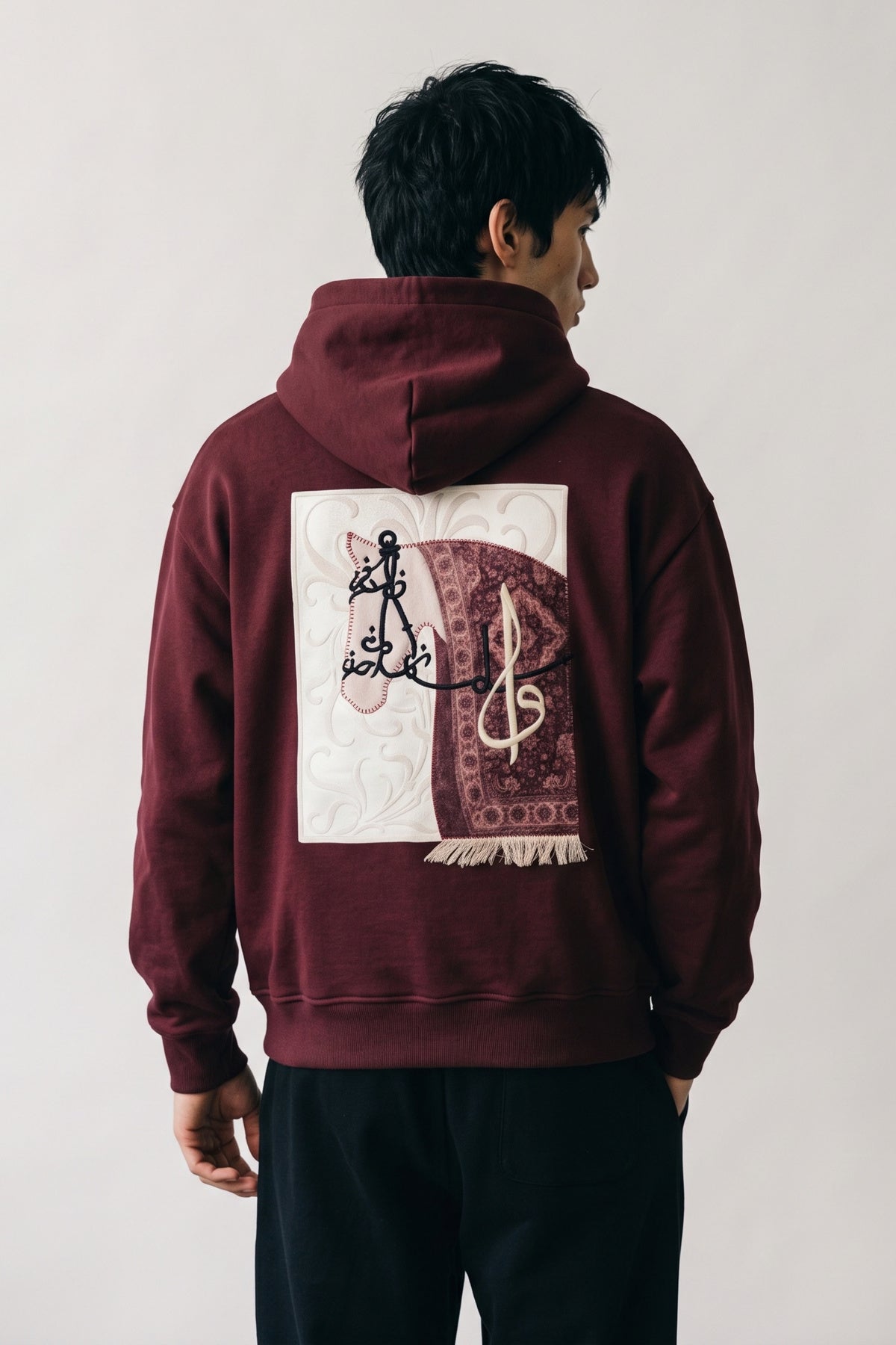 Erkek At Patch Detaylı Oversize Sweatshirt - bordo