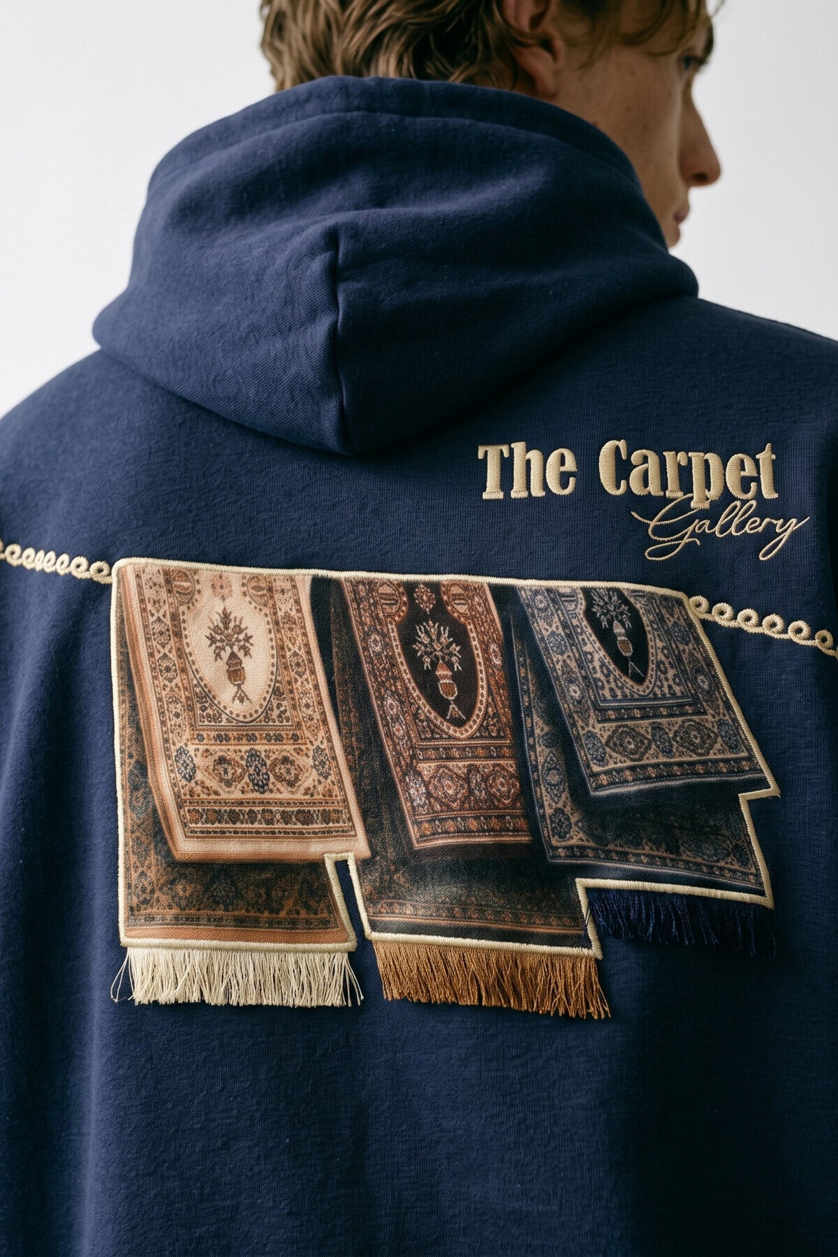 Erkek Carpet Patch Detaylı Oversize Hoodie - lacivert