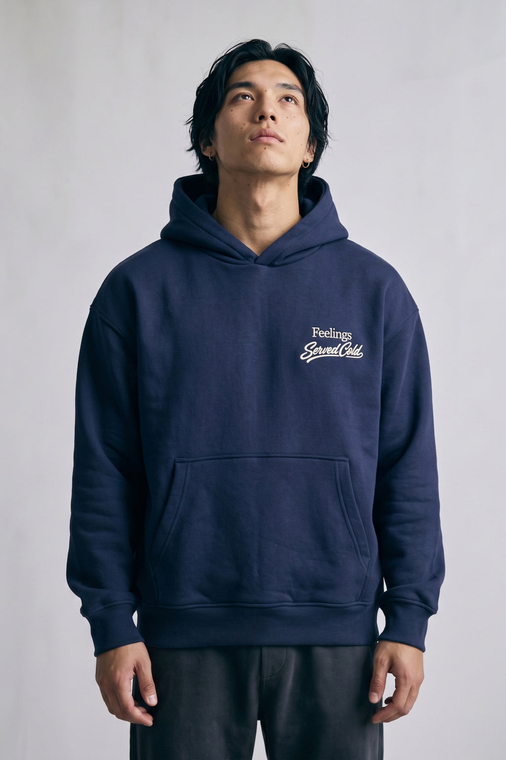 Erkek Feelings Baskılı ve Nakışlı Oversize Sweatshirt - lacivert