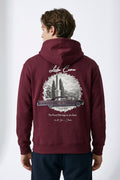 Erkek Lake Como Patch Detaylı Oversize Sweatshirt - bordo