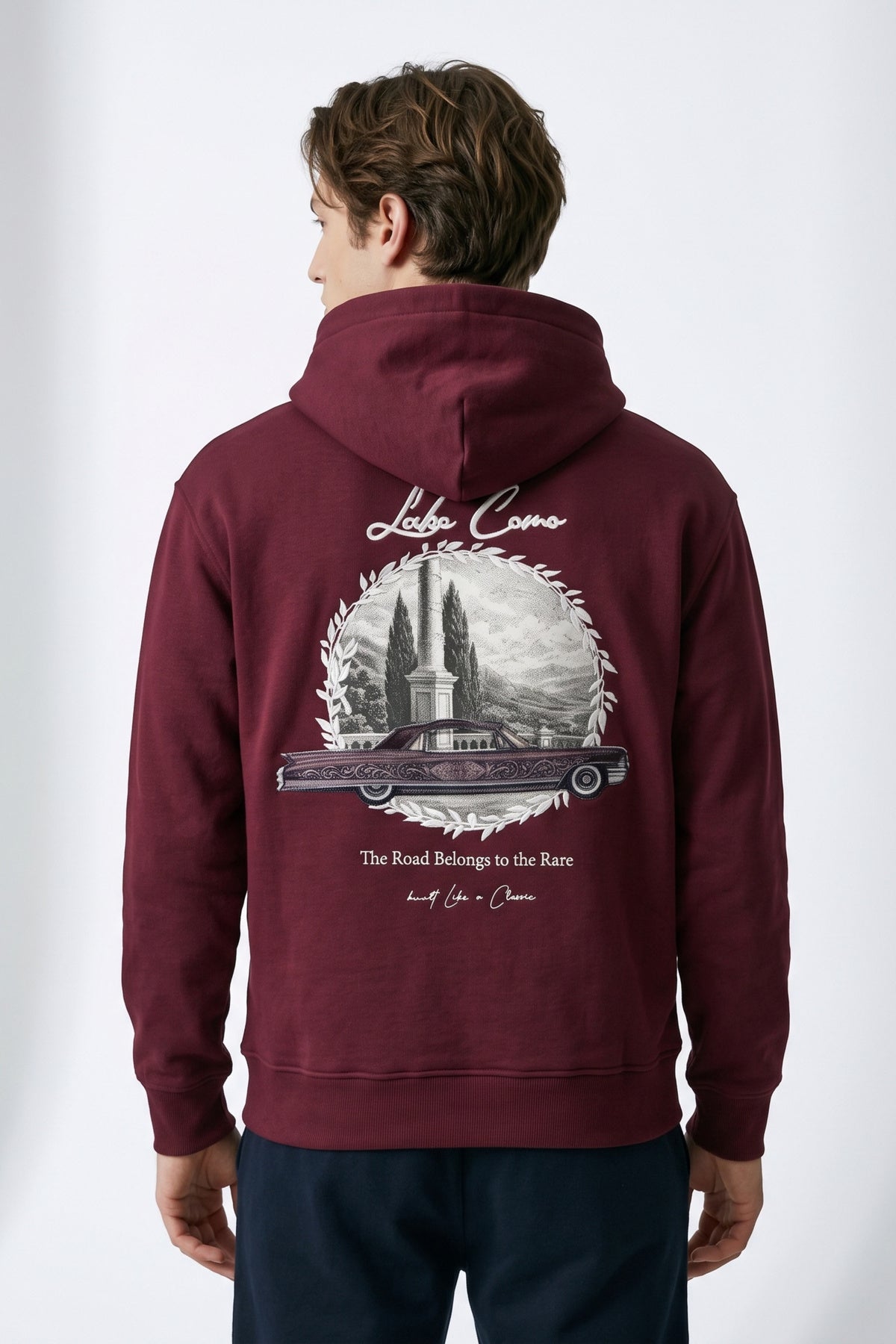 Erkek Lake Como Patch Detaylı Oversize Sweatshirt - bordo