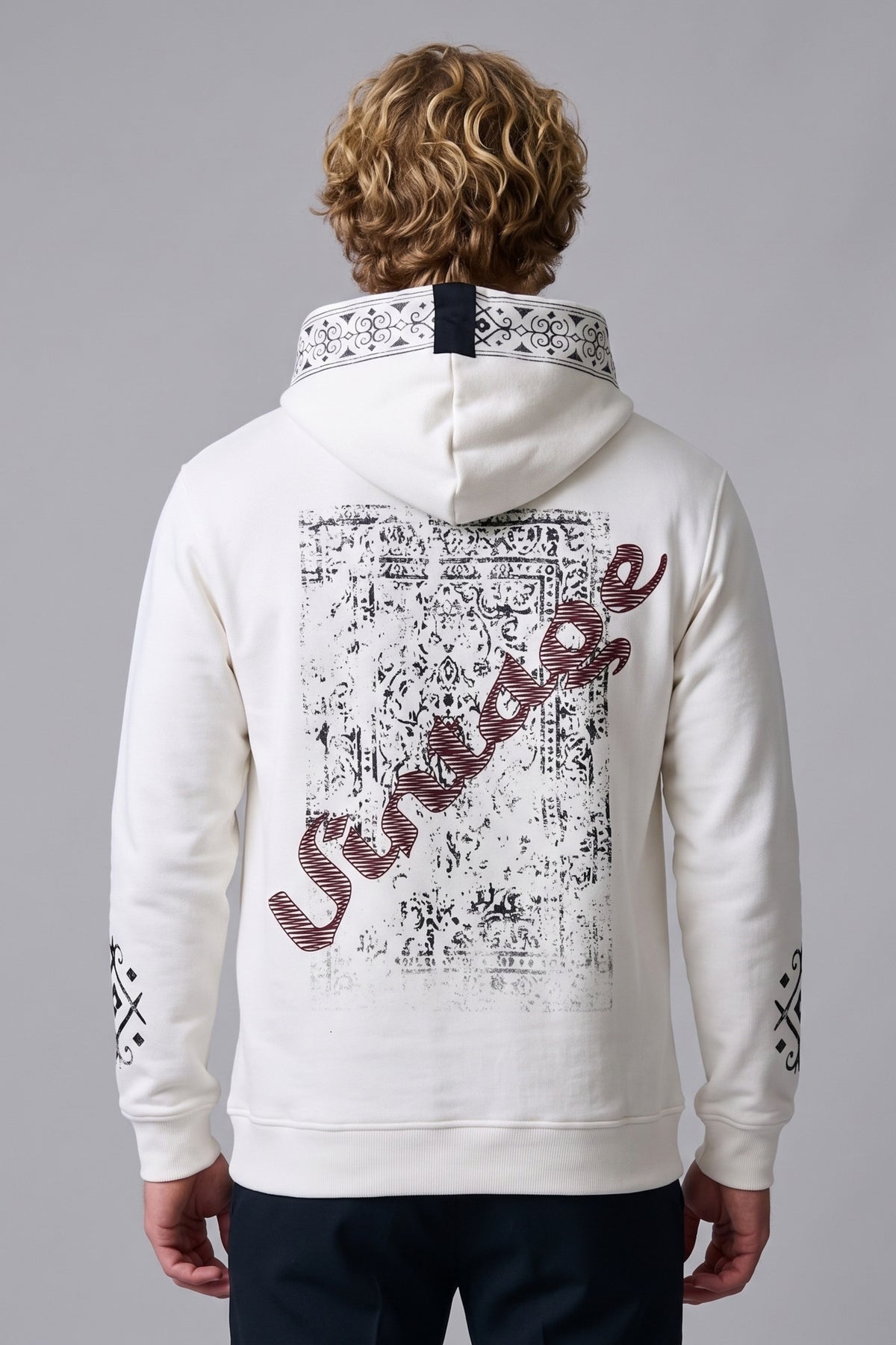 Vintage Pamuk Şardonlu Erkek Sweatshirt - beyaz