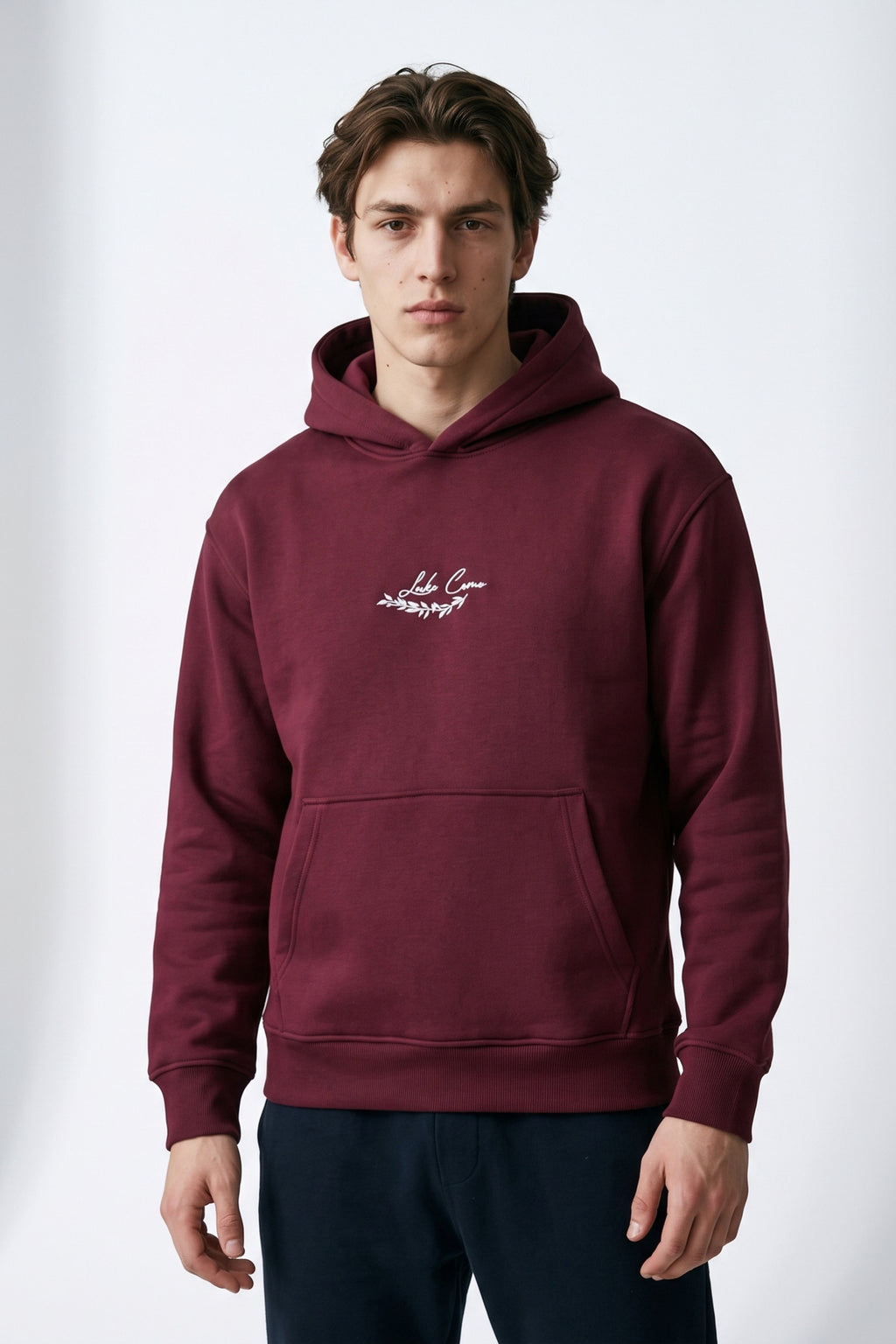 Erkek Lake Como Patch Detaylı Oversize Sweatshirt - bordo