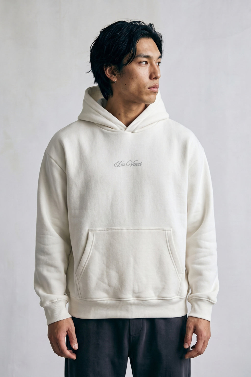 Erkek Da Vinci Baskılı Kapüşonlu Oversize Sweatshirt - beyaz