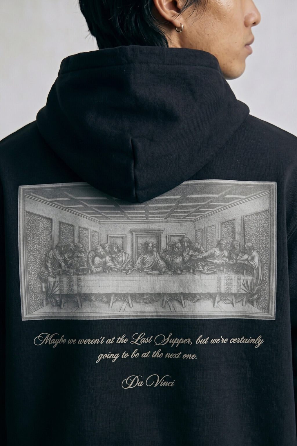 Erkek Da Vinci Baskılı Kapüşonlu Oversize Sweatshirt - siyah