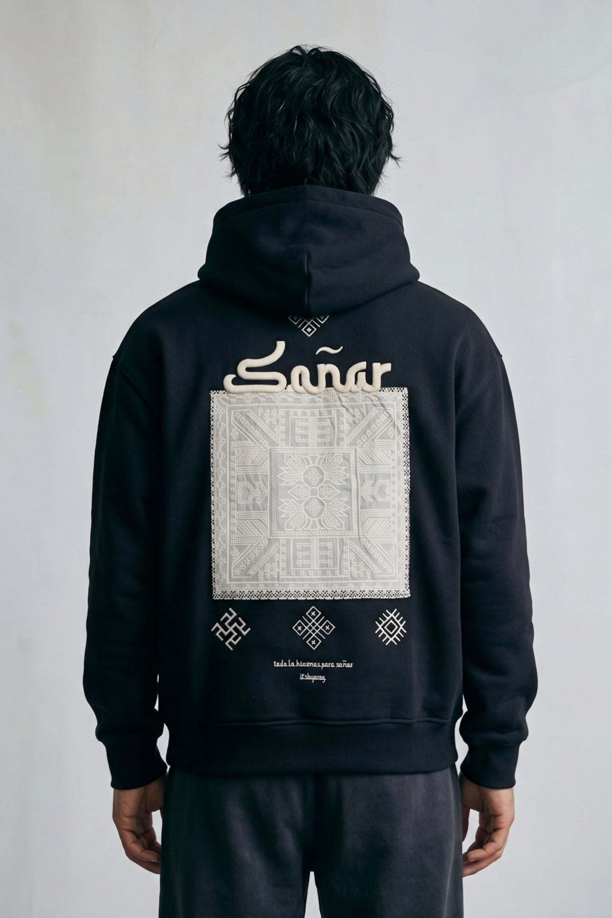 Erkek Sonar Nakışlı Oversize Sweatshirt - siyah