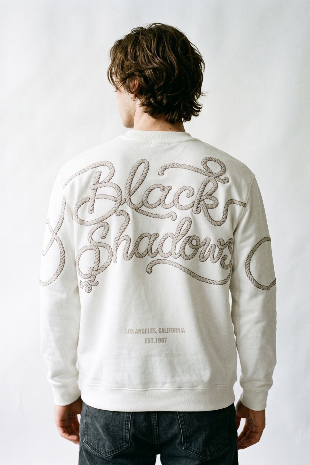 Erkek Kabartma Baskılı Sweatshirt - beyaz
