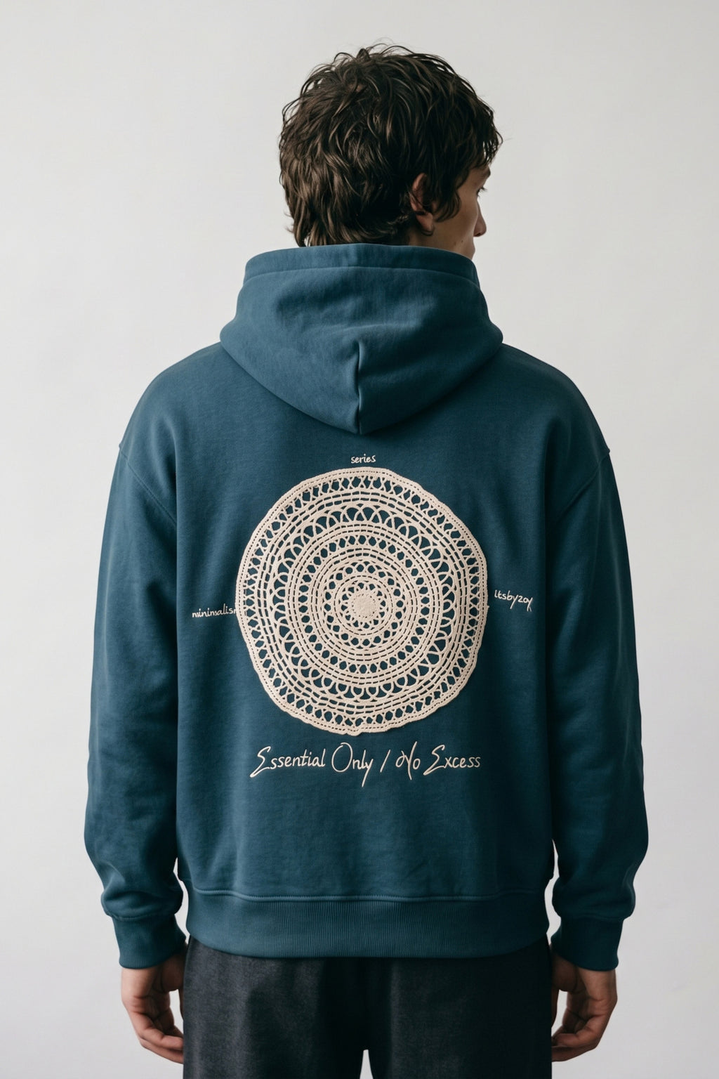 Erkek Essentials Nakışlı Oversize Sweatshirt - mavi