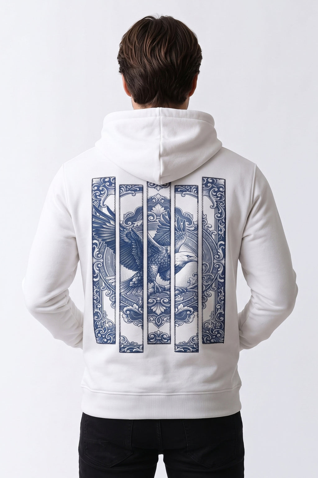 Patchwork Nakışlı Erkek Sweatshirt - beyaz