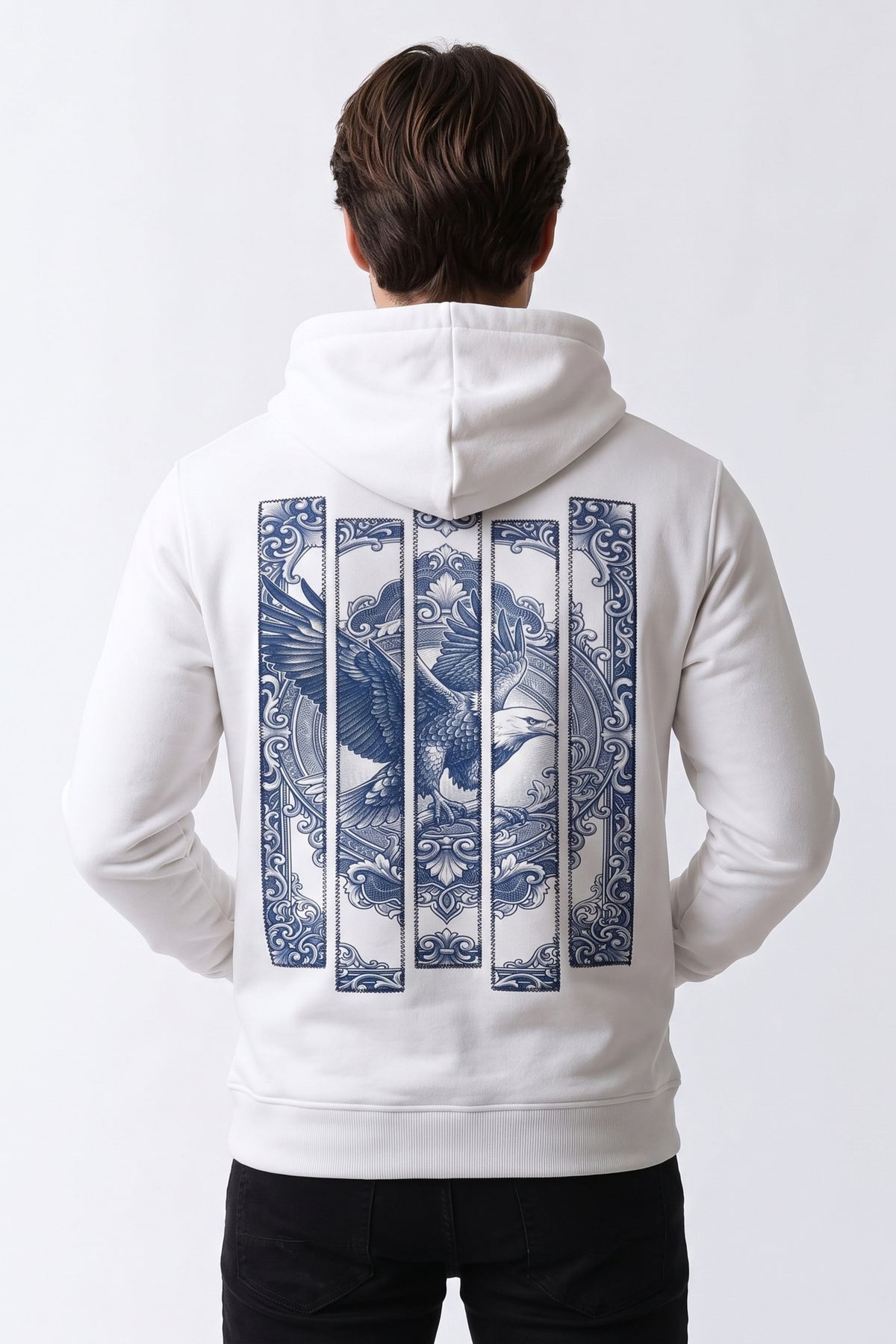 Patchwork Nakışlı Erkek Sweatshirt - beyaz