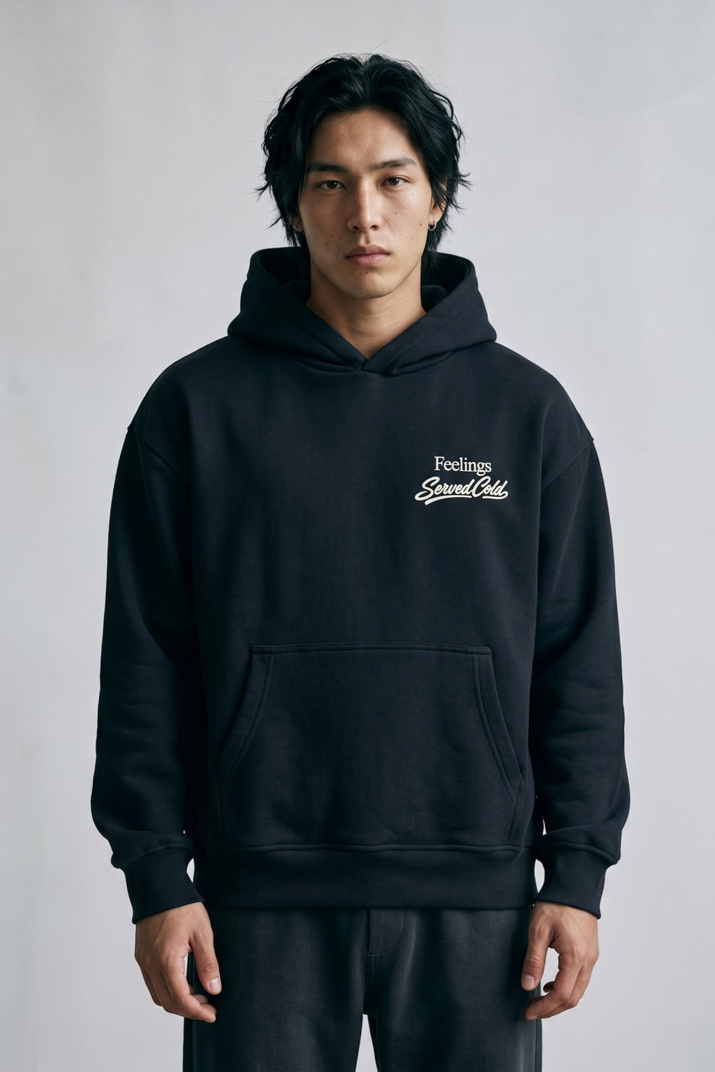 Erkek Feelings Baskılı ve Nakışlı Oversize Sweatshirt - siyah