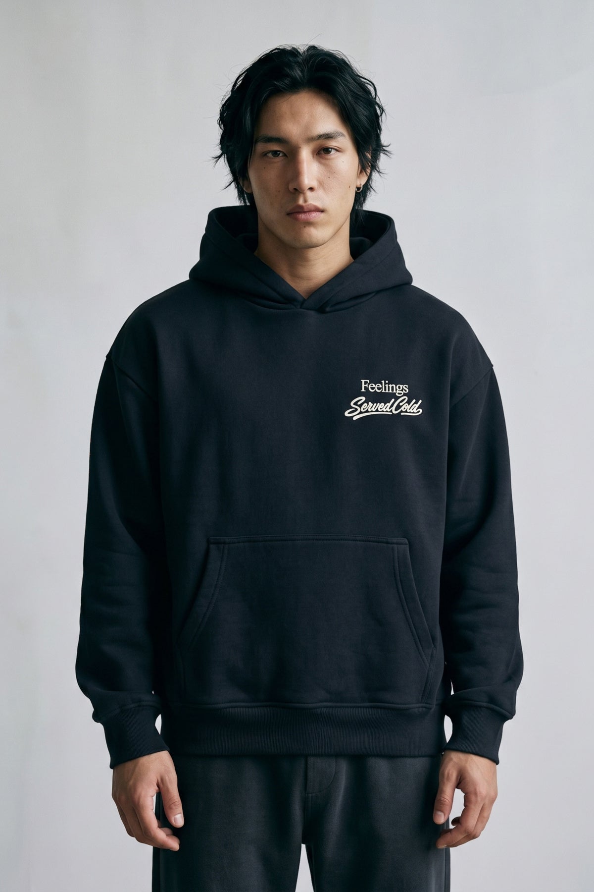 Erkek Feelings Baskılı ve Nakışlı Oversize Sweatshirt - siyah