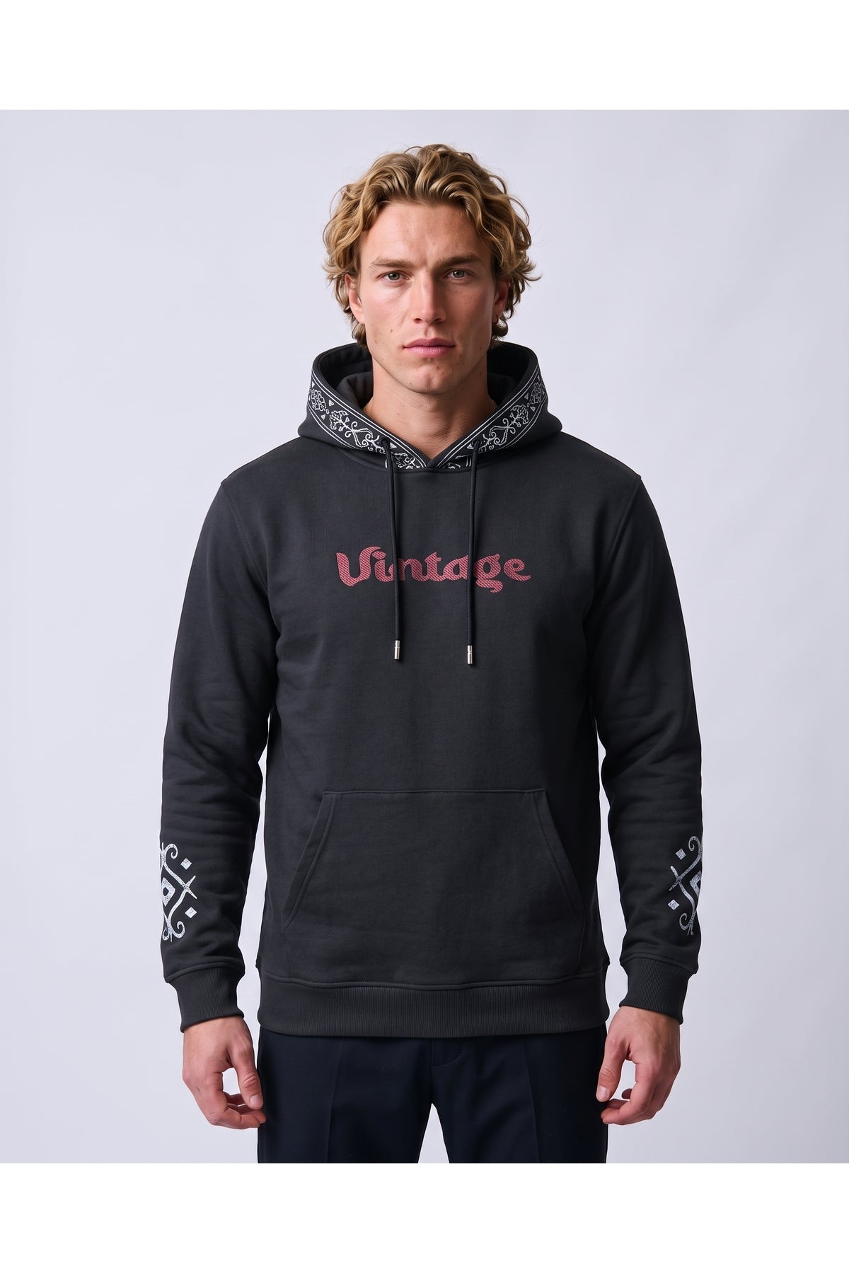 Vintage Pamuk Şardonlu Erkek Sweatshirt - siyah