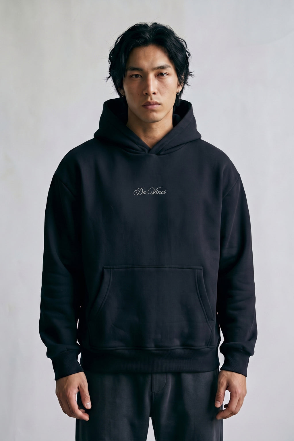 Erkek Da Vinci Baskılı Kapüşonlu Oversize Sweatshirt - siyah