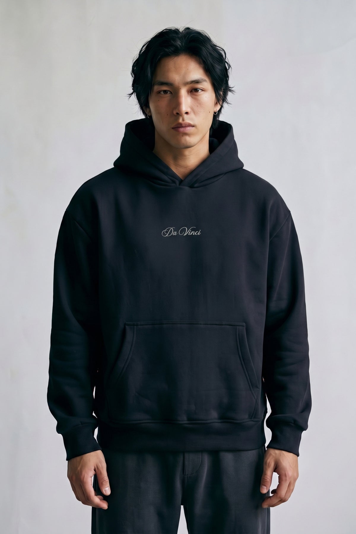 Erkek Da Vinci Baskılı Kapüşonlu Oversize Sweatshirt - siyah