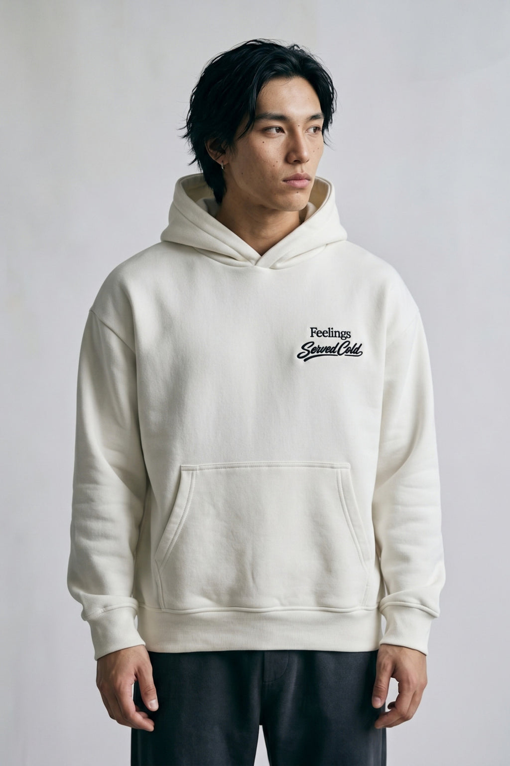 Erkek Feelings Baskılı ve Nakışlı Oversize Sweatshirt - beyaz