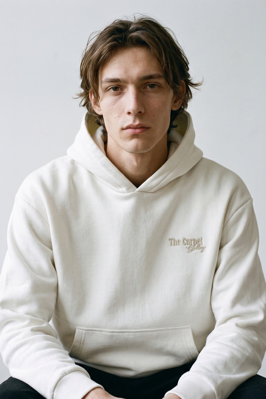 Erkek Carpet Patch Detaylı Oversize Hoodie - beyaz