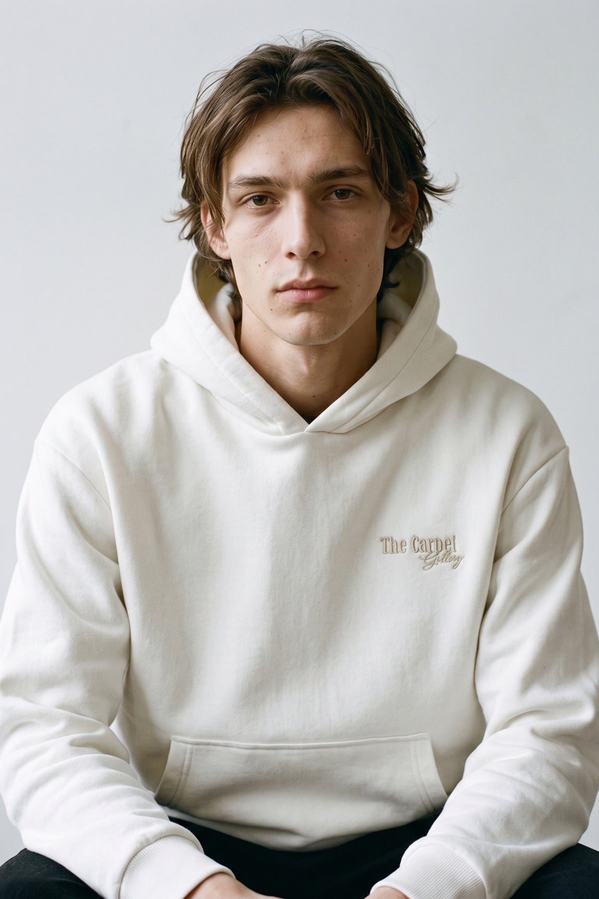 Erkek Carpet Patch Detaylı Oversize Hoodie - beyaz