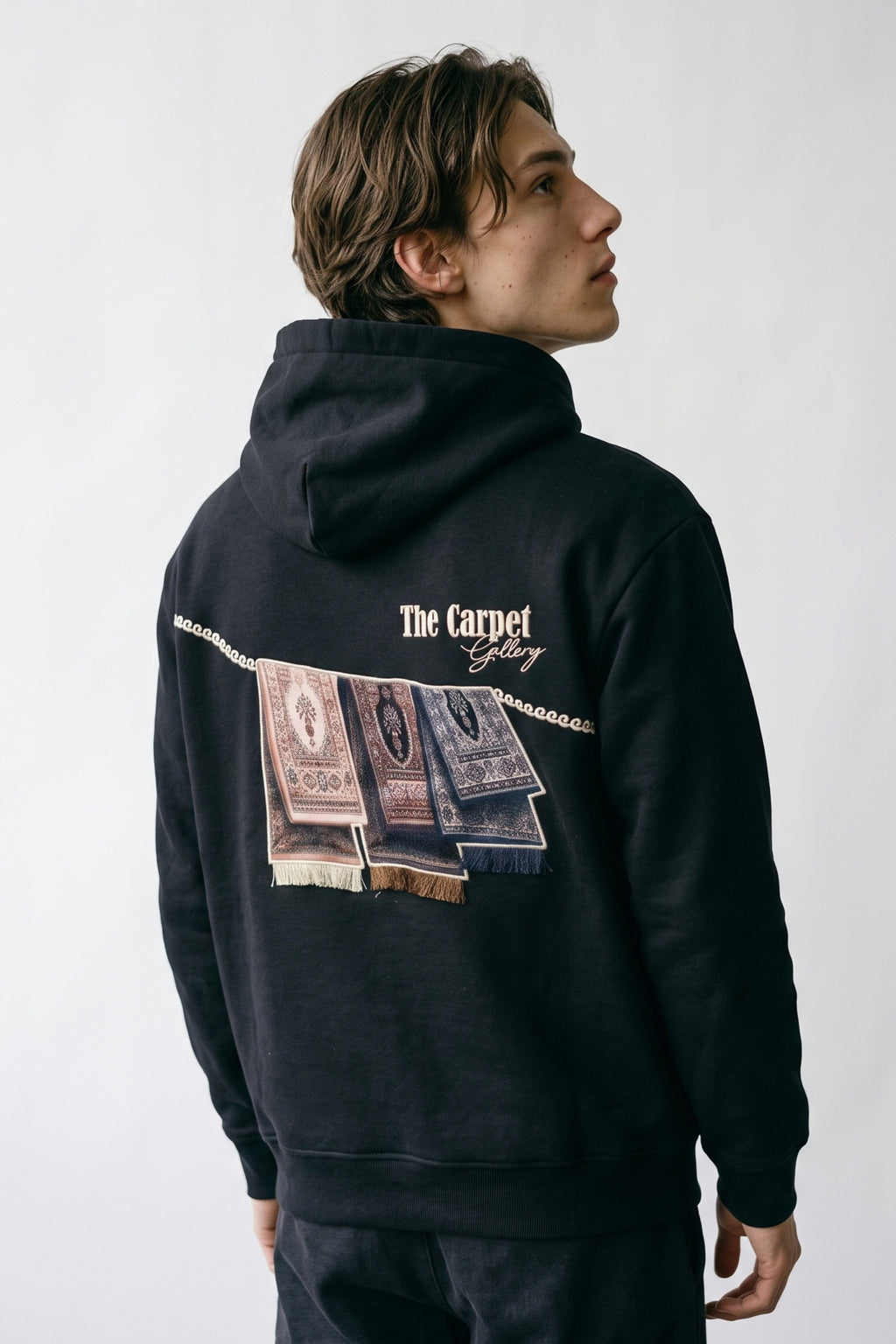 Erkek Carpet Patch Detaylı Oversize Hoodie - siyah