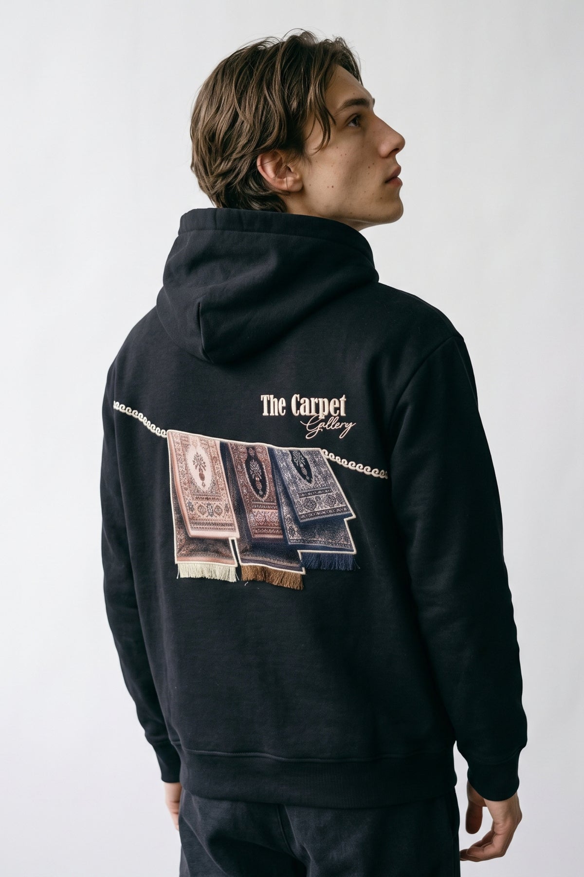Erkek Carpet Patch Detaylı Oversize Hoodie - siyah