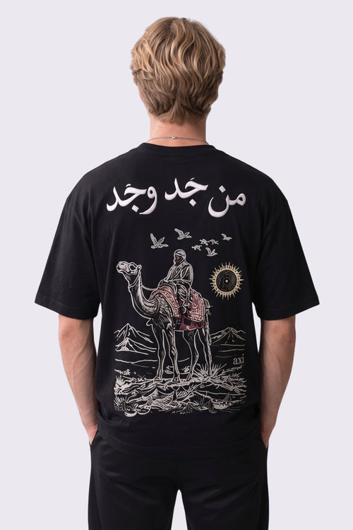 BEDEVİ Oversize Nakış ve Baskılı T-Shirt - Siyah