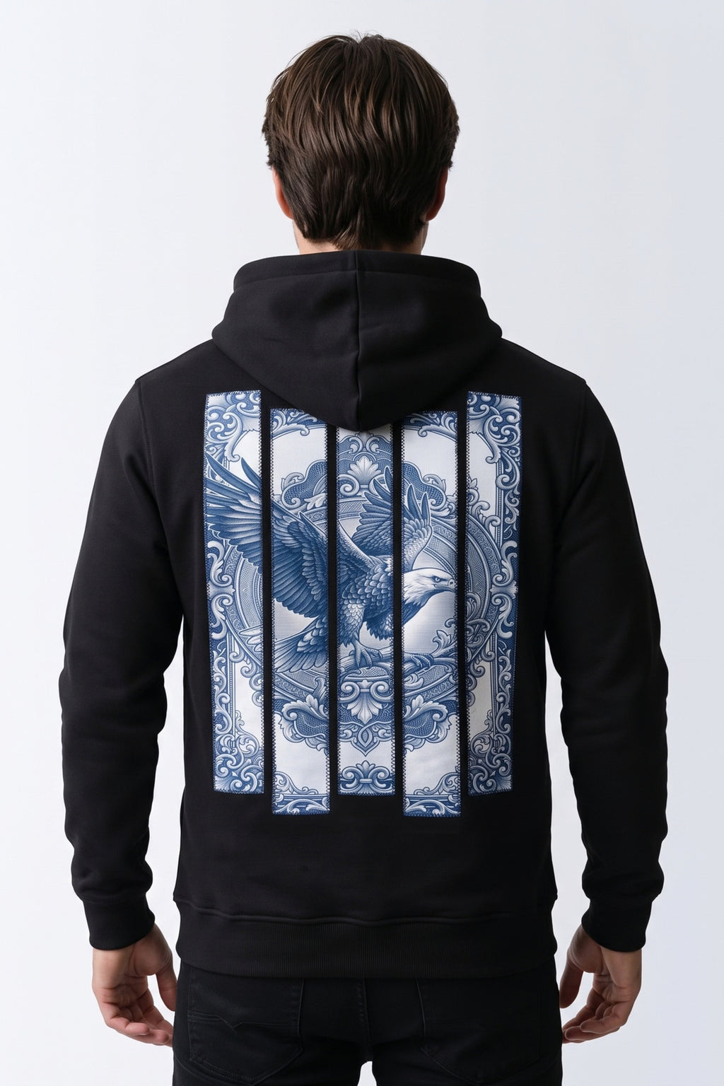 Patchwork Nakışlı Erkek Sweatshirt - siyah