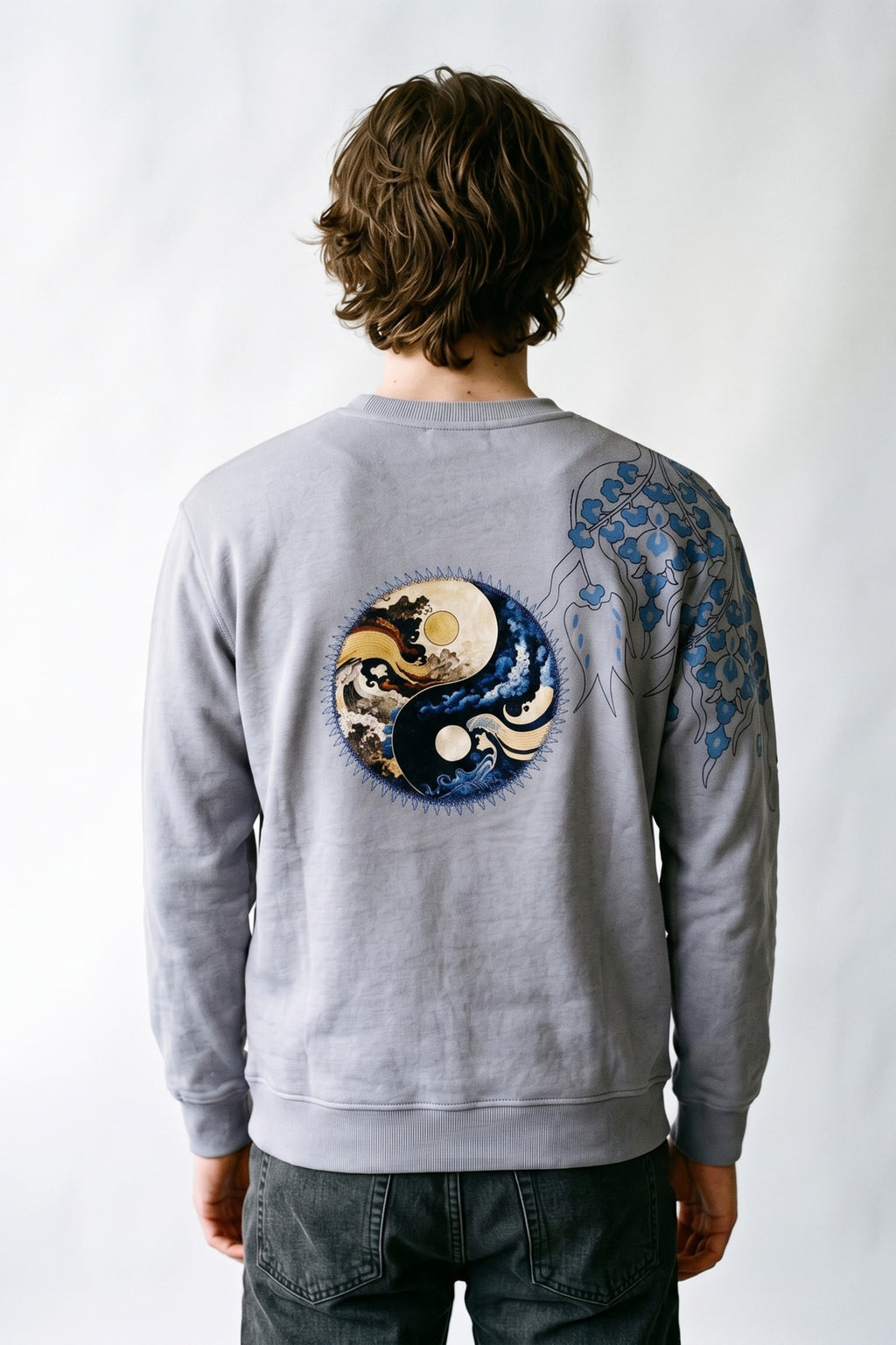 Erkek Kadife Baskılı Sweatshirt - gri