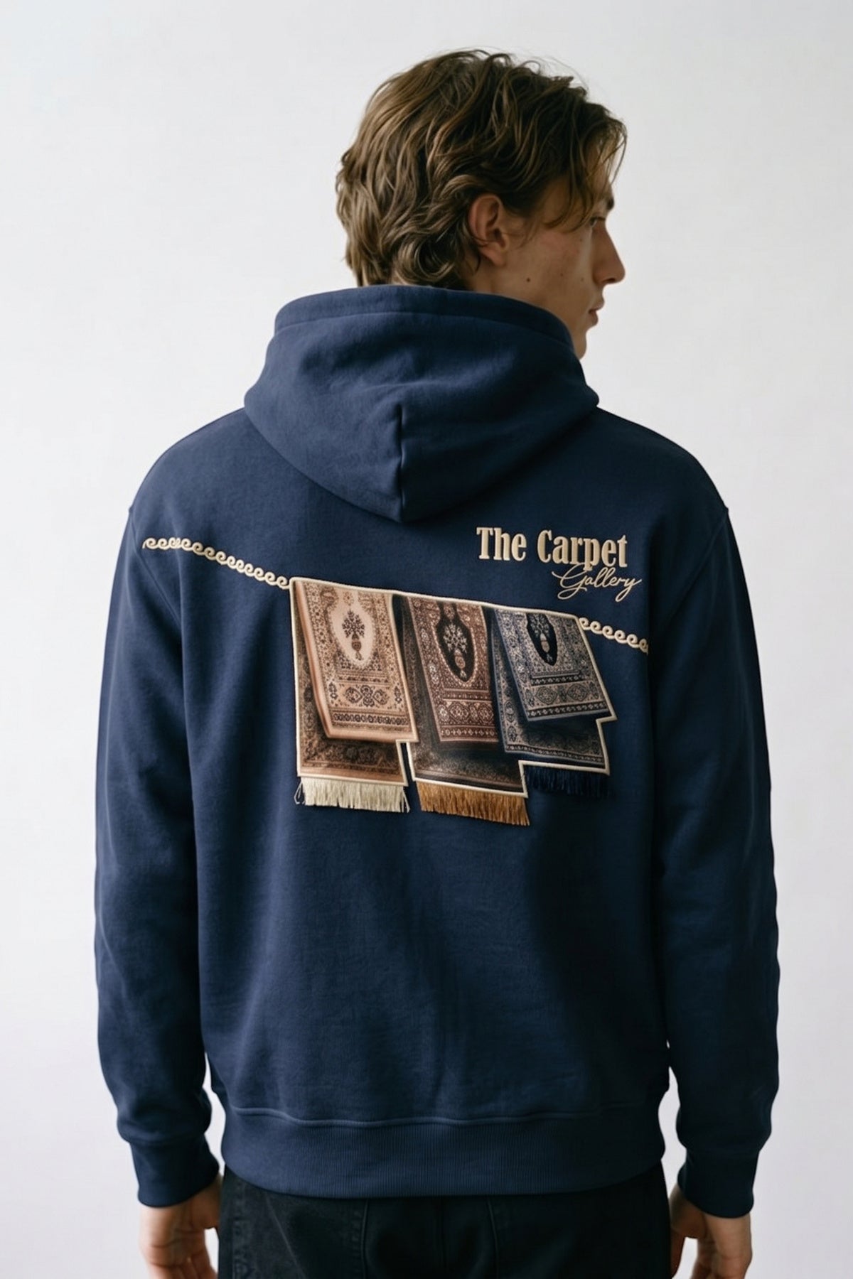 Erkek Carpet Patch Detaylı Oversize Hoodie - lacivert